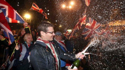 brexit supporters celebrate at george square in glasgow england as britain left the european union