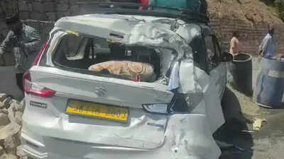 ramban jammu and kashmir jun 09 ani a view of the damaged car after it was