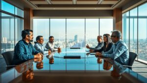 indian executives innovate in sunlit boardroom