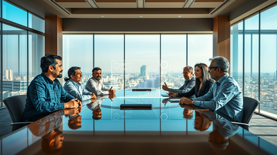 indian executives innovate in sunlit boardroom