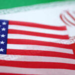 illustration shows us and iran flags