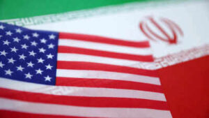illustration shows us and iran flags