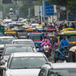 new delhi aug 10 ani vehicles stuck in a traffic jam outside red fort in ne