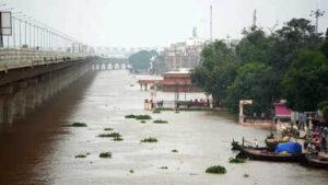 a view of riverside ghats submerged amid the rise in ganga