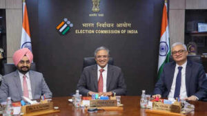 election commissioners ss sandhu and vivek joshi with chief election commissioner gyanesh kumar