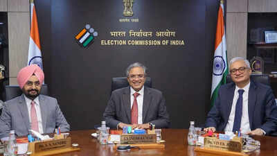 election commissioners ss sandhu and vivek joshi with chief election commissioner gyanesh kumar