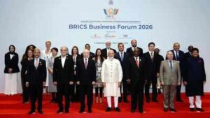 pm modi in a family photo with other leaders at brics business forum 2026 ani