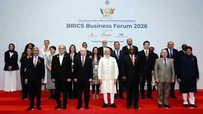 pm modi in a family photo with other leaders at brics business forum 2026 ani