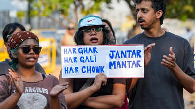 cockroach janta party cjp supporters hold placards and stage a protest against chief election commissioner cec gyanesh kumar