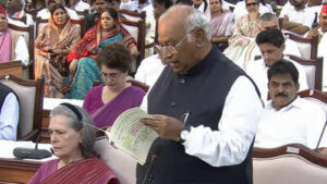 congress president mallikarjun kharge during his address at india blocs mock parliament
