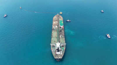 file photo drone view of oil tanker helga berthed at one of iraqs southern offshore oil terminals near basra