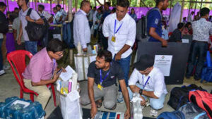 nagaon assam oct 05 ani polling officials check electronic voting machines