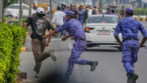 security personell nabbing protester during cjp protest