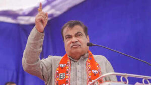 union minister nitin gadkari addresses a public rally